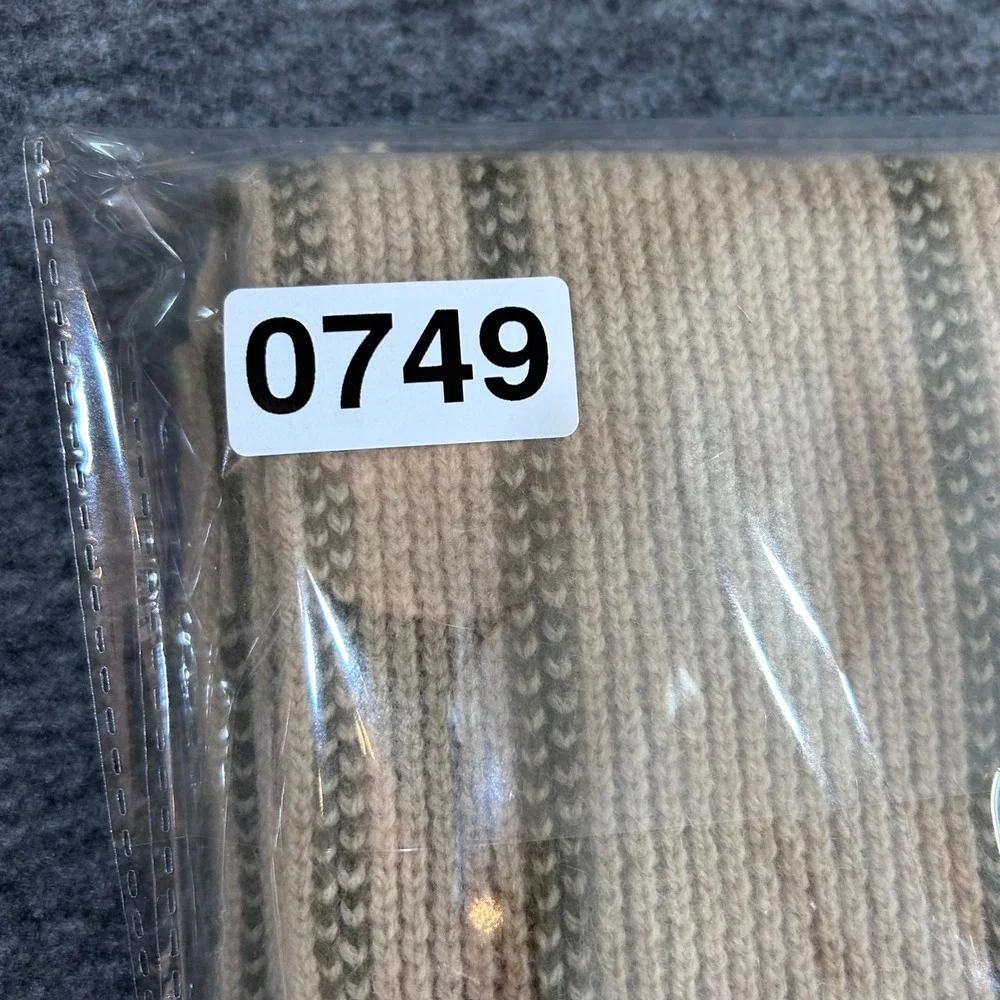 Gap Lambswool Blend Ribbed Knit Striped Fringe Scarf Tan Olive Green